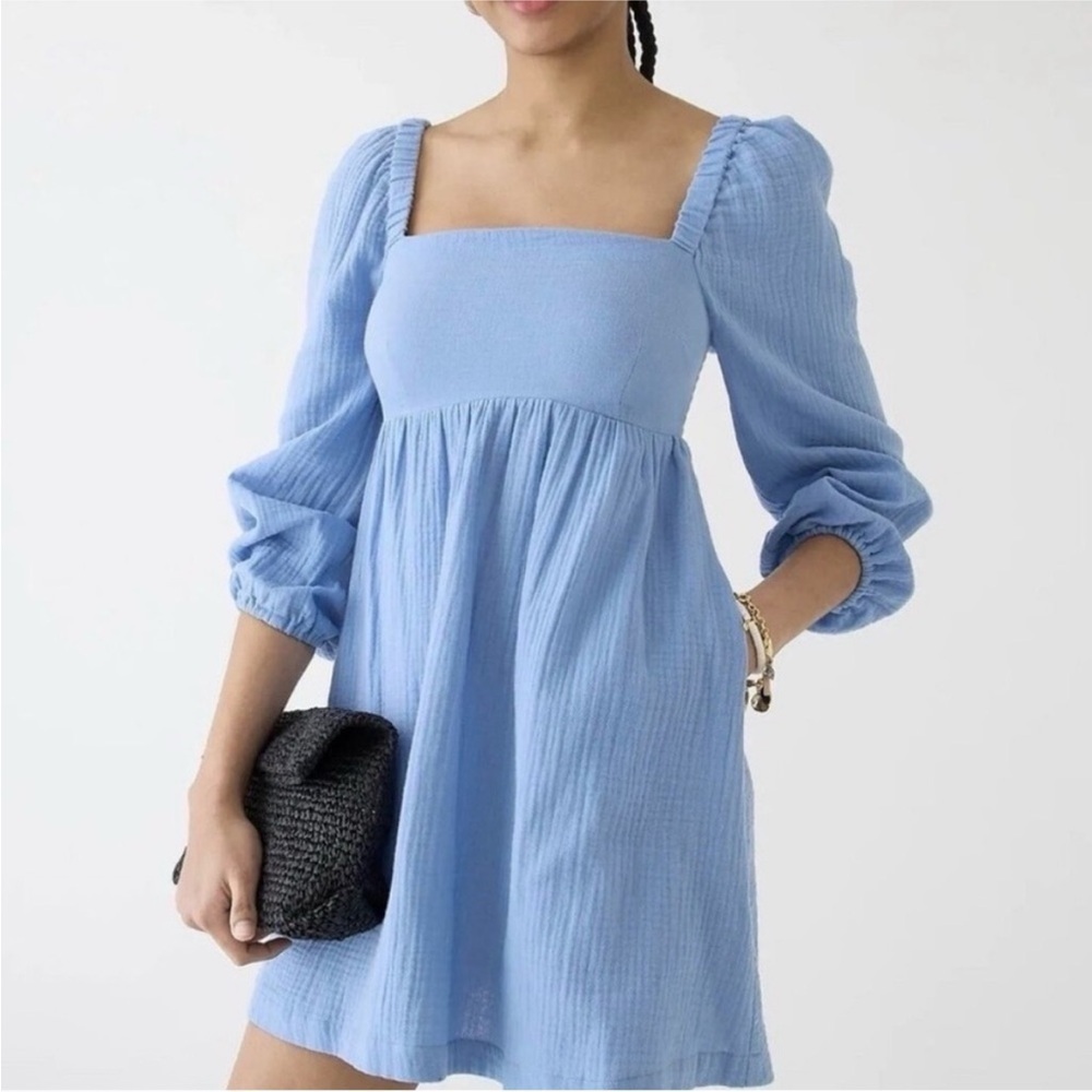 J.Crew Baby Blue Square Neck Soft crinkle Gauze Mini Dress Size MT 36128